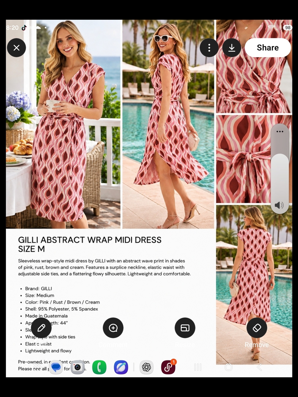 GILLI Sleeveless Abstract Wrap Midi Dress in Pink, Rust & Cream